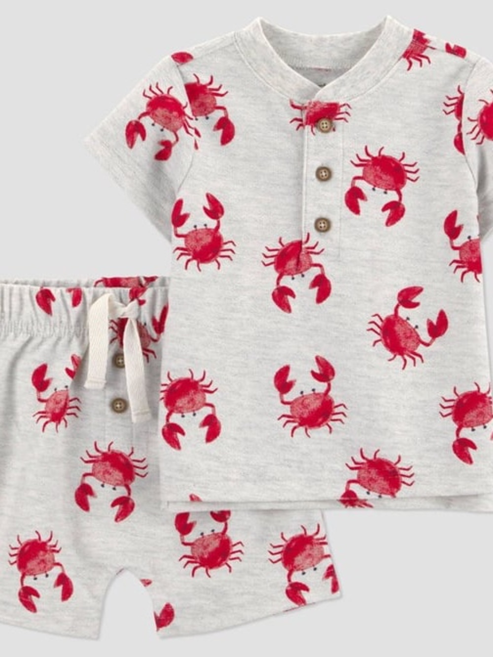 Carter's Red Crab Print Short Pajama Set on Heather Gray